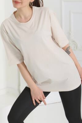 Oversize Kısa Kollu T-Şhirt Krem - 27118 - 4