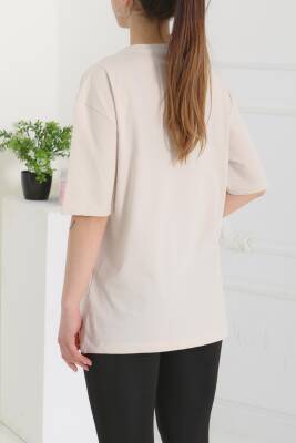 Oversize Kısa Kollu T-Şhirt Krem - 27118 - 5
