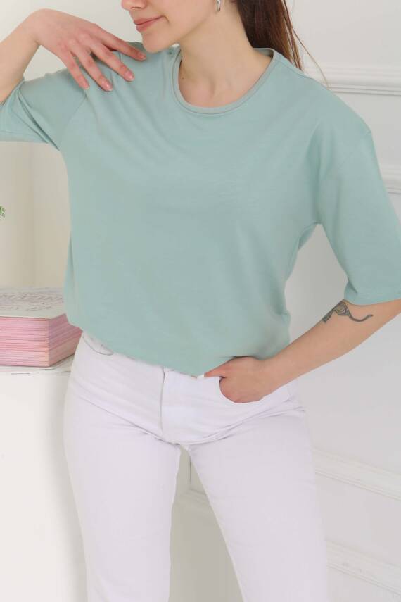 Oversize Kısa Kollu T-Şhirt Mint - 27118 - 1