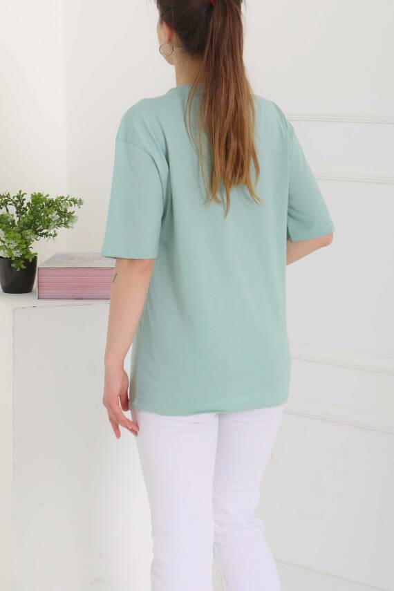 Oversize Kısa Kollu T-Şhirt Mint - 27118 - 7