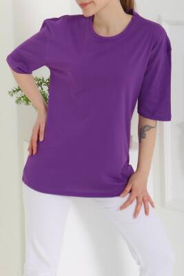Oversize Kısa Kollu T-Şhirt Mor - 27118 - 2