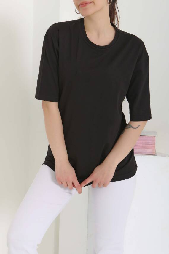 Oversize Kısa Kollu T-Şhirt Siyah - 27118 - 2