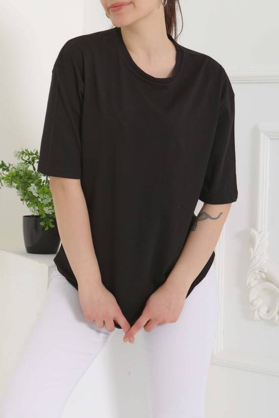 Oversize Kısa Kollu T-Şhirt Siyah - 27118 - 3