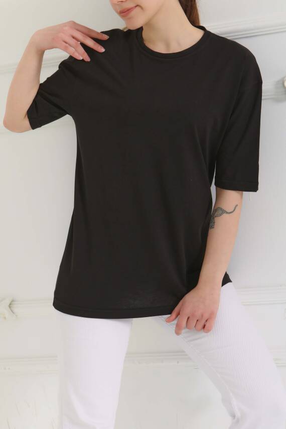 Oversize Kısa Kollu T-Şhirt Siyah - 27118 - 4