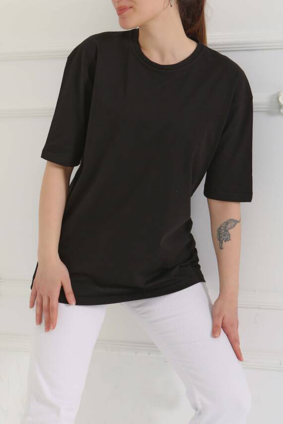 Oversize Kısa Kollu T-Şhirt Siyah - 27118 - 5