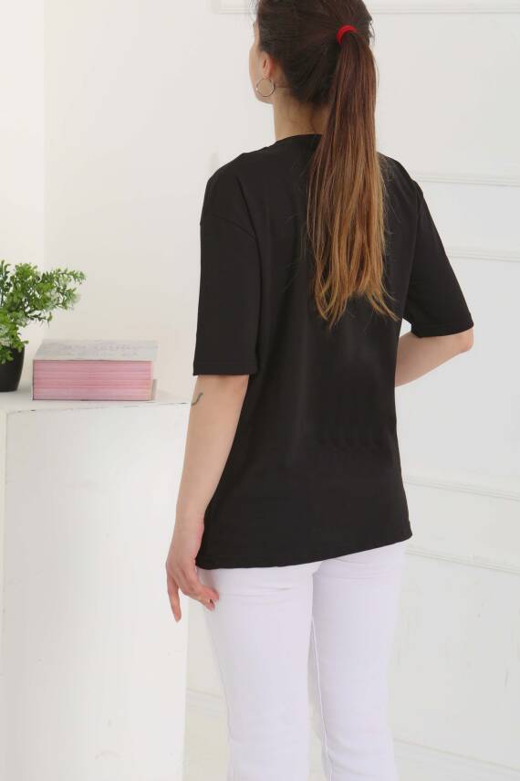 Oversize Kısa Kollu T-Şhirt Siyah - 27118 - 6