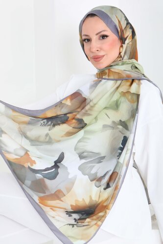 Pastel Flora Serisi Pamuk Şal Haki - 27857-HAKI - 3