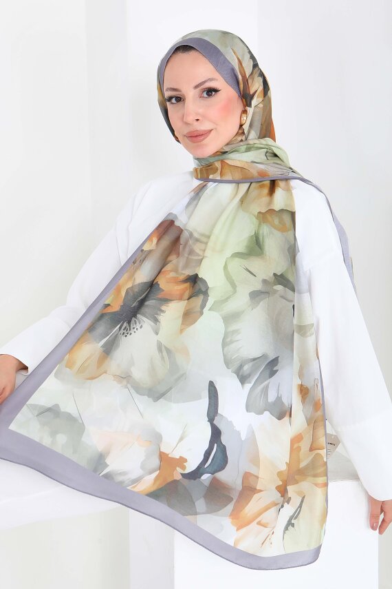 Pastel Flora Serisi Pamuk Şal Haki - 27857-HAKI - 2