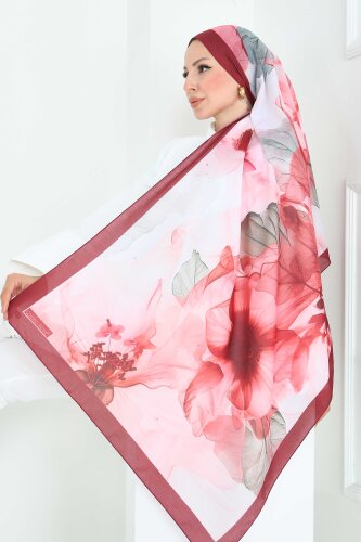 Pastel Flora Serisi Pamuk Şal Mercan - 27857-MERCAN