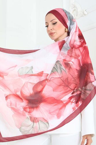 Pastel Flora Serisi Pamuk Şal Mercan - 27857-MERCAN - 2