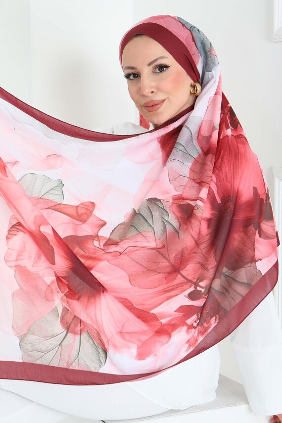 Pastel Flora Serisi Pamuk Şal Mercan - 27857-MERCAN - 4