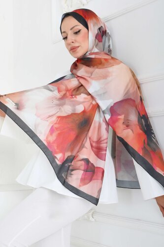 Pastel Flora Serisi Pamuk Şal Oranj - 27857-ORANJ