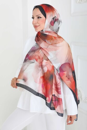 Pastel Flora Serisi Pamuk Şal Oranj - 27857-ORANJ - 2
