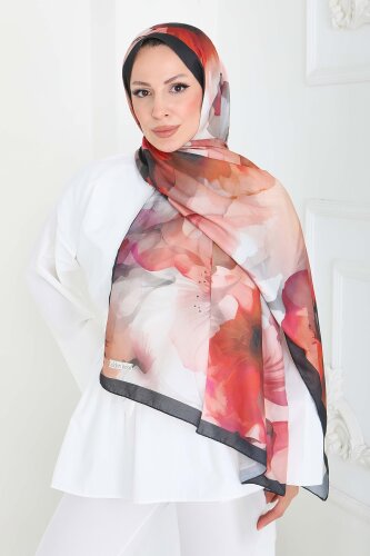 Pastel Flora Serisi Pamuk Şal Oranj - 27857-ORANJ - 3