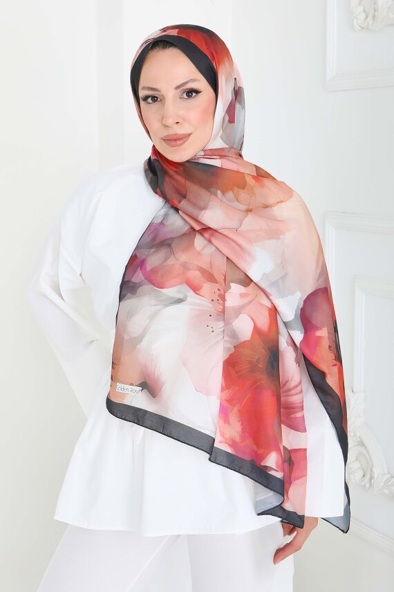 Pastel Flora Serisi Pamuk Şal Oranj - 27857-ORANJ - 3