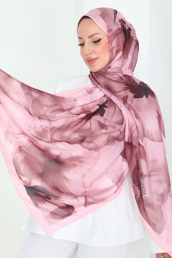 Pastel Flora Serisi Pamuk Şal Pembe - 27857-PEMBE - 3