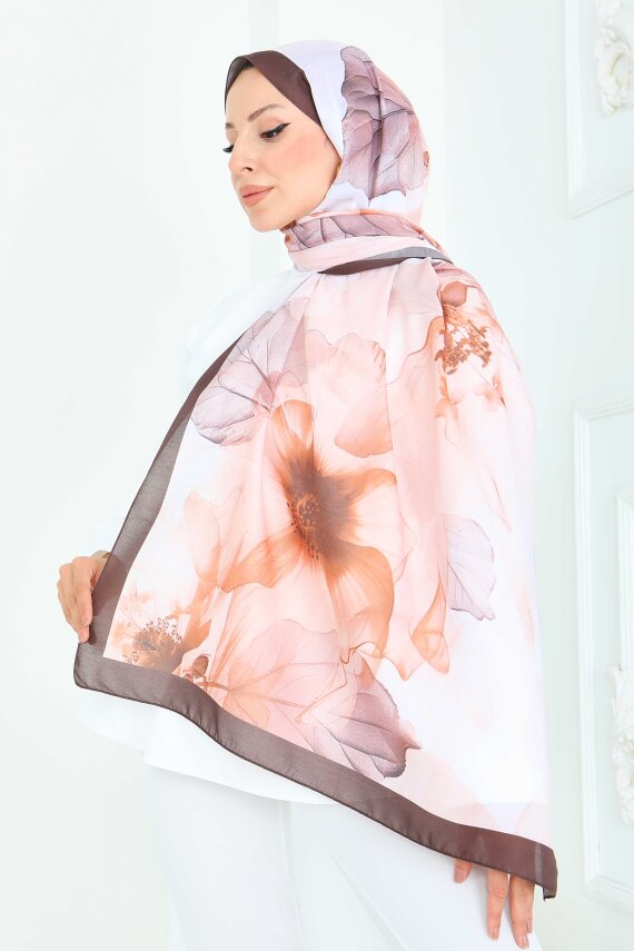 Pastel Flora Serisi Pamuk Şal Somon - 27857-SOMON - 1