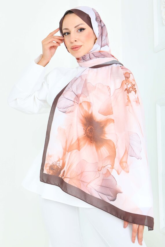 Pastel Flora Serisi Pamuk Şal Somon - 27857-SOMON - 3