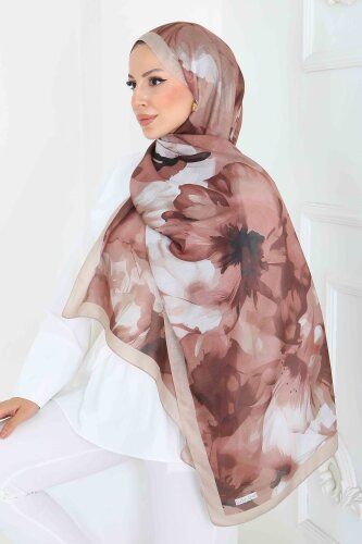 Pastel Flora Serisi Pamuk Şal Vizon - 27857-VIZON