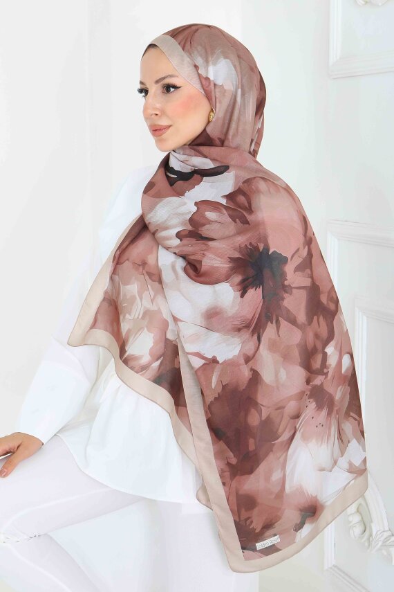 Pastel Flora Serisi Pamuk Şal Vizon - 27857-VIZON - 1