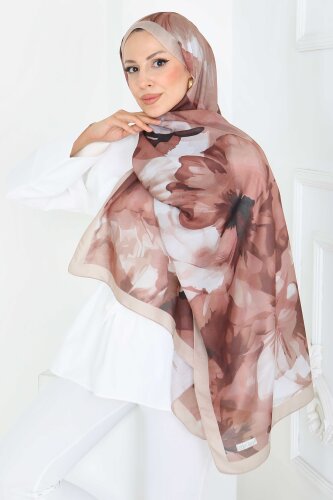 Pastel Flora Serisi Pamuk Şal Vizon - 27857-VIZON - 2