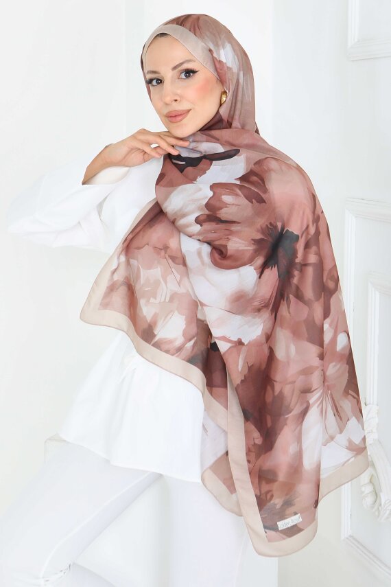 Pastel Flora Serisi Pamuk Şal Vizon - 27857-VIZON - 2