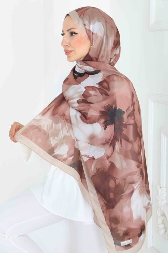 Pastel Flora Serisi Pamuk Şal Vizon - 27857-VIZON - 3