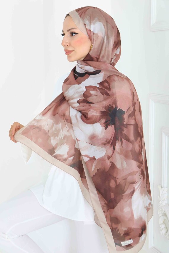 Pastel Flora Serisi Pamuk Şal Vizon - 27857-VIZON - 3