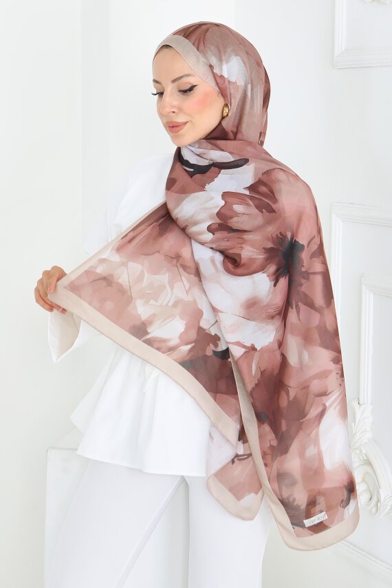 Pastel Flora Serisi Pamuk Şal Vizon - 27857-VIZON - 4