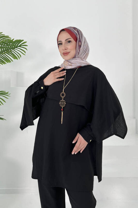 Pelerin Detaylı Takım Siyah - 27006 - 5