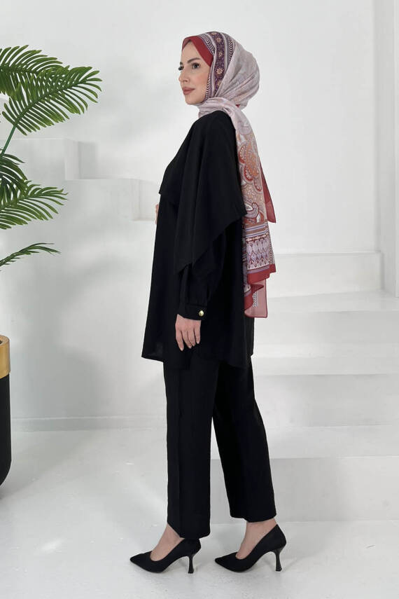 Pelerin Detaylı Takım Siyah - 27006 - 6