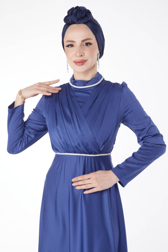Pile Detaylı Abiye Elbise Indigo - 24900 - 3