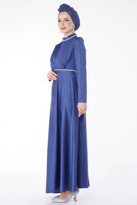 Pile Detaylı Abiye Elbise Indigo - 24900 - 4