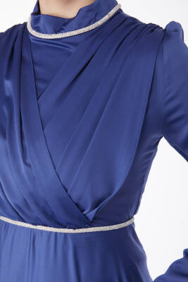 Pile Detaylı Abiye Elbise Indigo - 24900 - 5