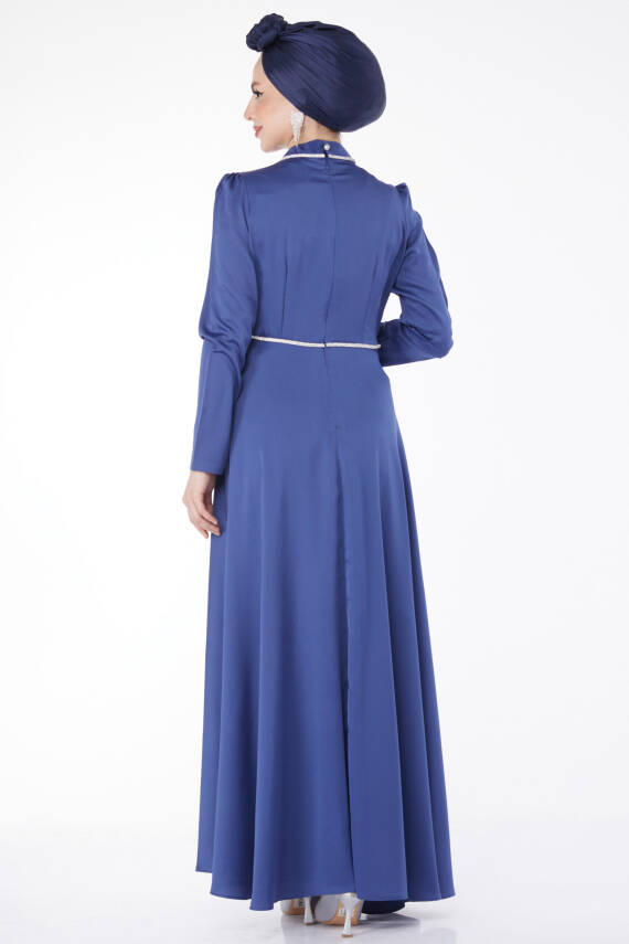 Pile Detaylı Abiye Elbise Indigo - 24900 - 6