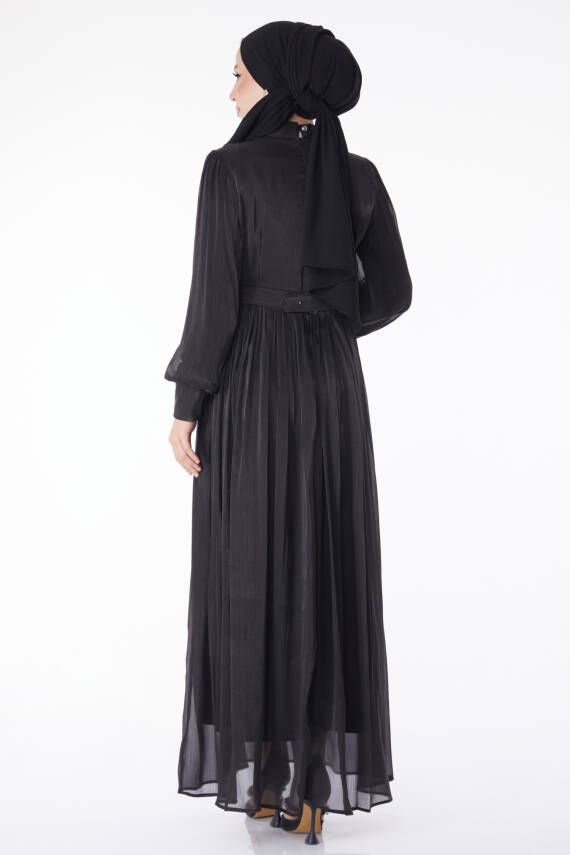 Pileli Abiye Elbise Siyah - 25284 - 5