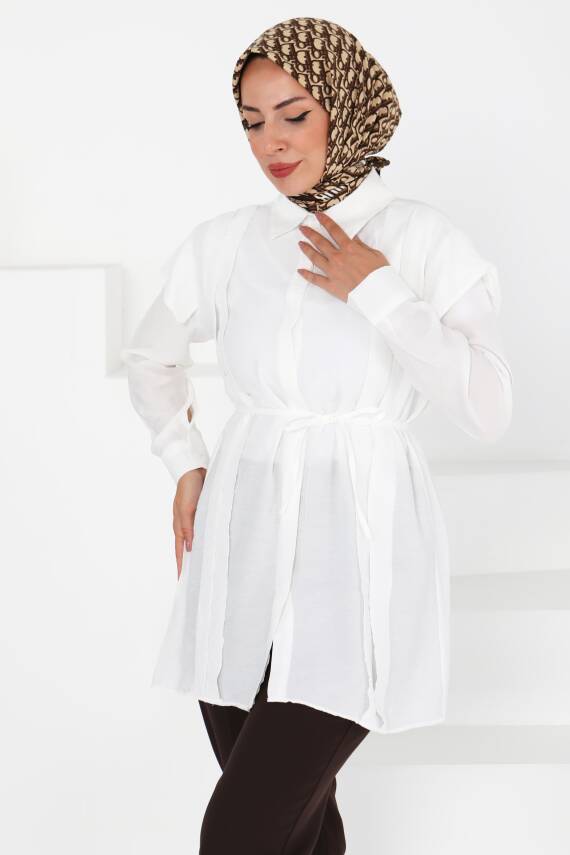 Pileli Tunik Beyaz - 27435 - 2