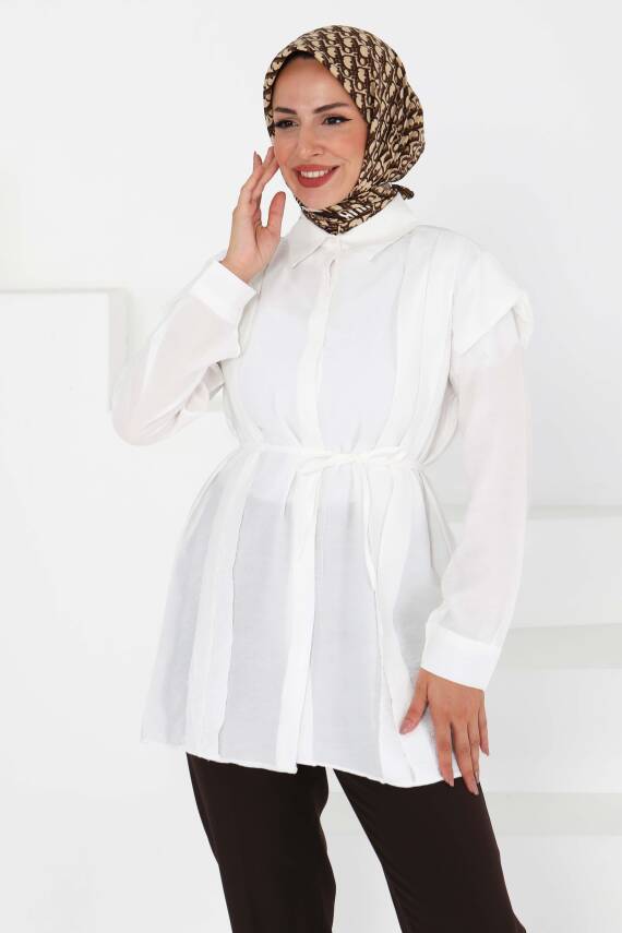 Pileli Tunik Beyaz - 27435 - 3