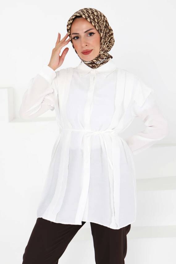 Pileli Tunik Beyaz - 27435 - 4
