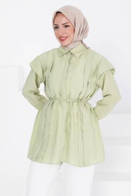 Pileli Tunik Haki - 27435 