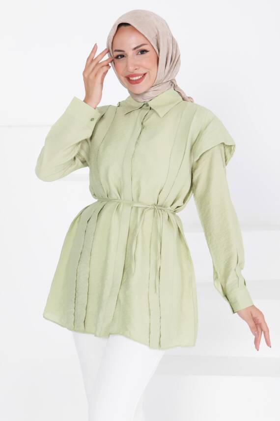 Pileli Tunik Haki - 27435 - 2