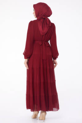 Pliseli Abiye Elbise Bordo - 26198 - 5
