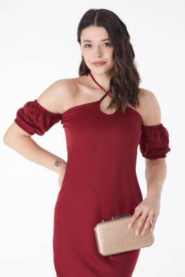Prenses Kol Abiye Elbise Bordo - 13189 - 2