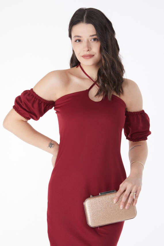 Prenses Kol Abiye Elbise Bordo - 13189 - 2