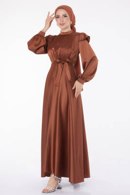 Prenses Kol Abiye Elbise Kahve - 24887 