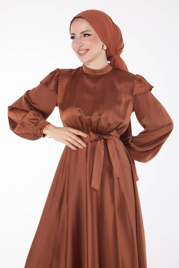 Prenses Kol Abiye Elbise Kahve - 24887 - 3