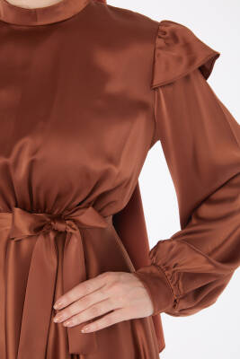 Prenses Kol Abiye Elbise Kahve - 24887 - 5