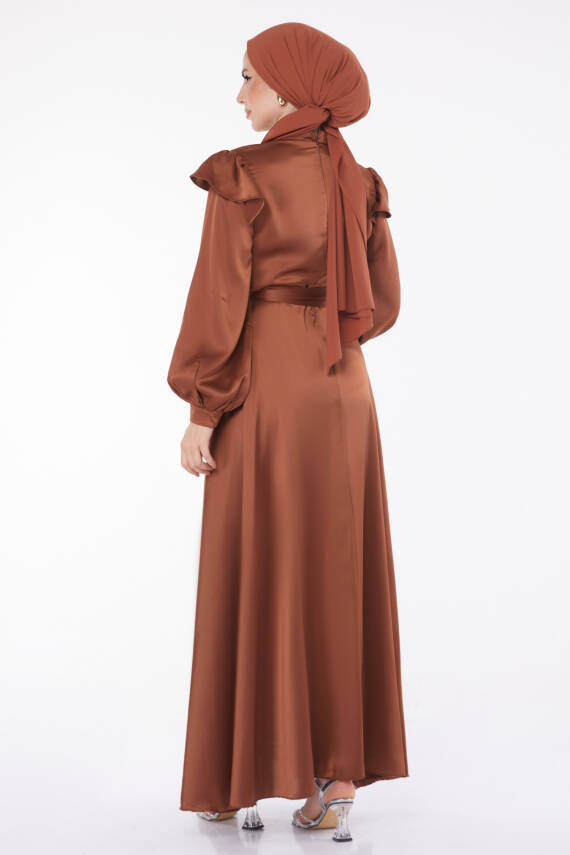 Prenses Kol Abiye Elbise Kahve - 24887 - 6
