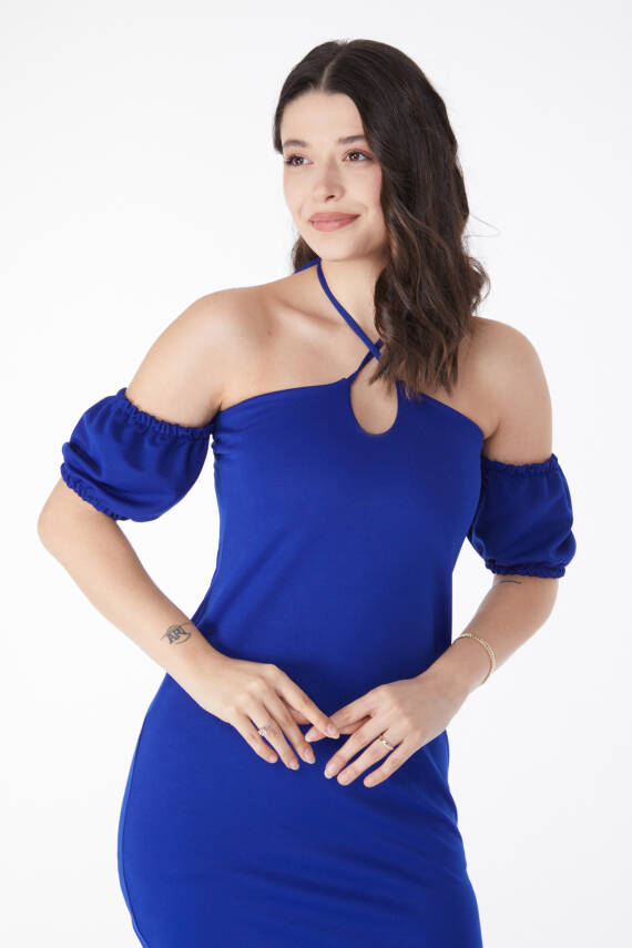 Prenses Kol Abiye Elbise Saks - 13189 - 3