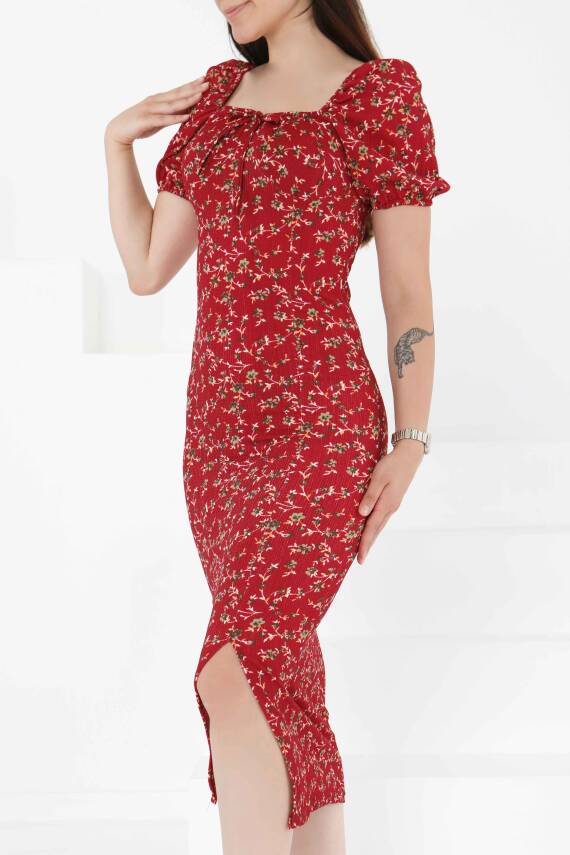 Prenses Kol Yırtmaçlı Elbise Bordo - 27393 - 1
